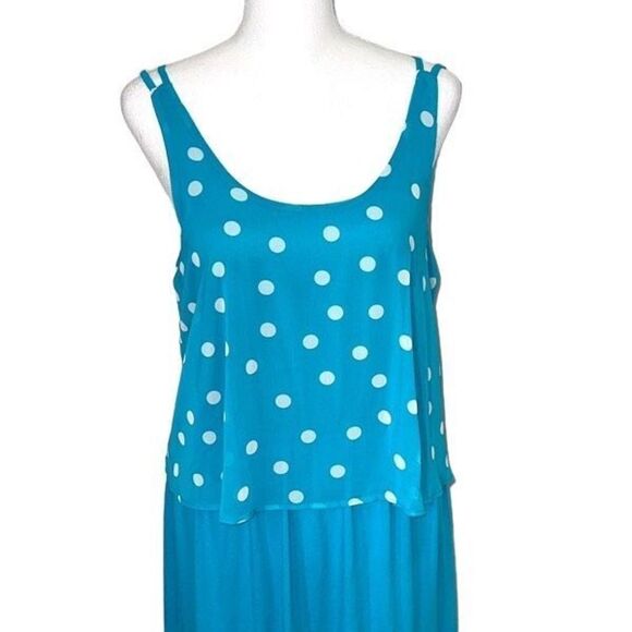 Charming Charlie Womens Polka Dots Dress Sleeveless Lined Chiffon Medium‎ Blue - Picture 2 of 11